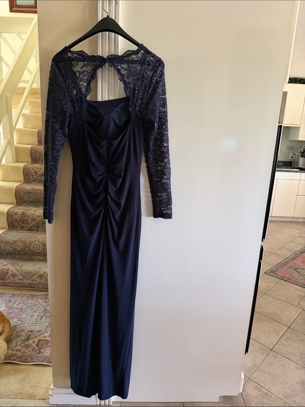 Betsy & Adam navy Long Lace Sleeve Evening Gown - Picture 3 of 5
